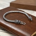 thumbnail image 3 of K-KED Real 925 Sterling Silver Bracelet Men's Double Dragon Head Wheat Link Bracelet-7.87inch, 3 of 6