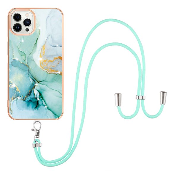 Feishell Crossbody Case Compatible with iPhone 15 Pro,with Adjustable Lanyard Strap,Fashion Marble Pattern Design Soft Silicone Shockproof Protective Phone Case for Girls Women,C