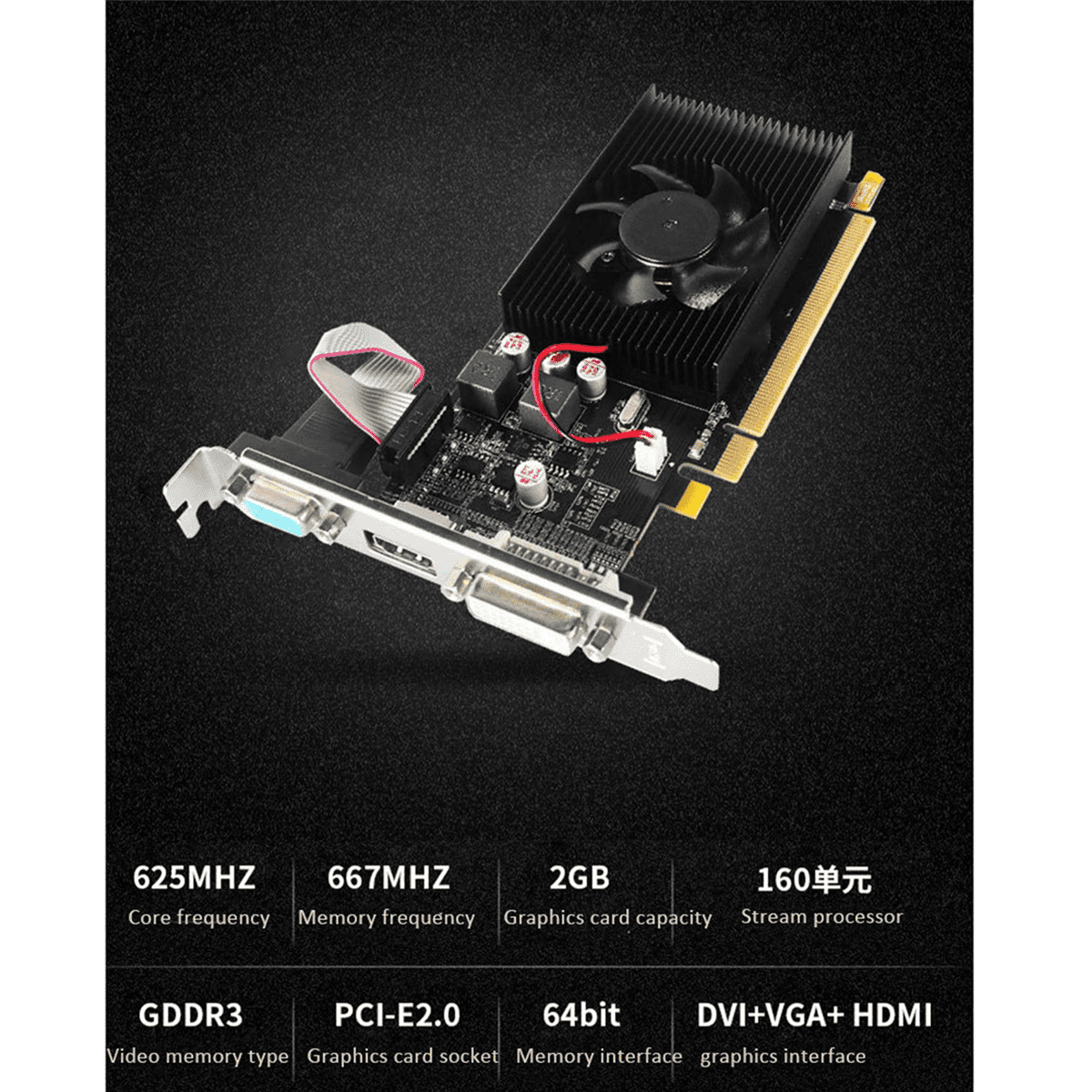 2X HD7450 Graphics Card 64Bit 2GB GDDR3 PCI-E 2.0 X16 -Compatible VGA DVI-I Video Card for Radeon HD 7450 2G,2 x HD7450 Graphics Card,black
