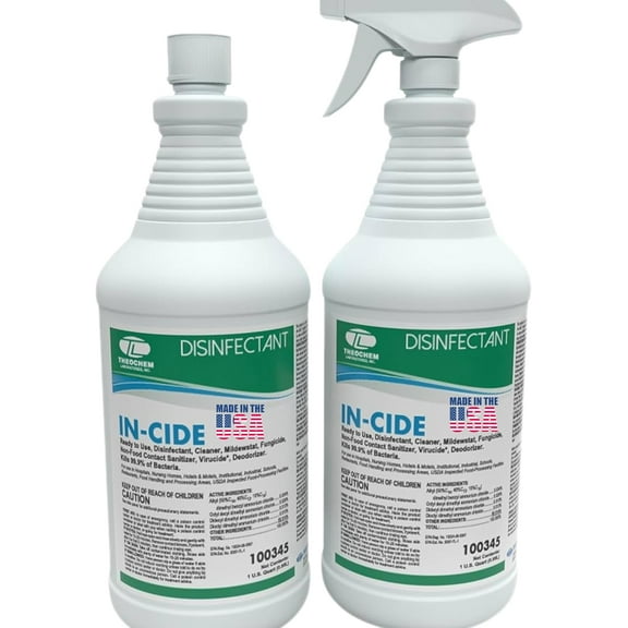 In-Cide EPA Registered Disinfectant Spray - Kills 99.9% of Germs, Mold, Mildew and MRSA - Multi-Surface Cleaner for Home, School & Hospital - Fresh Scent - 32 oz (2 Pack)