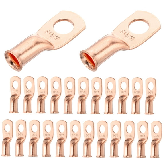 25 Pcs 6 AWG - 5/16" Copper Cable Lugs, Battery Cable End