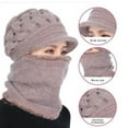 thumbnail image 5 of Viworld Womens Bib Beanie Hat Pom Bobble Scarf Mask Set Knitted Winter Warm Snow Ski Cap Khaki, 5 of 7