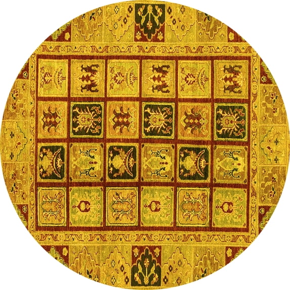 Ahgly Company Machine Washable Indoor Round Abstract Yellow Modern Area Rugs, 6' Round
