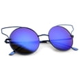 thumbnail image 4 of sunglassLA Unisex Women's Wire Open Metal Frame Color Mirror Lens Round Cat Eye Sunglasses (Blue / Blue Mirror) - 52mm, 4 of 4
