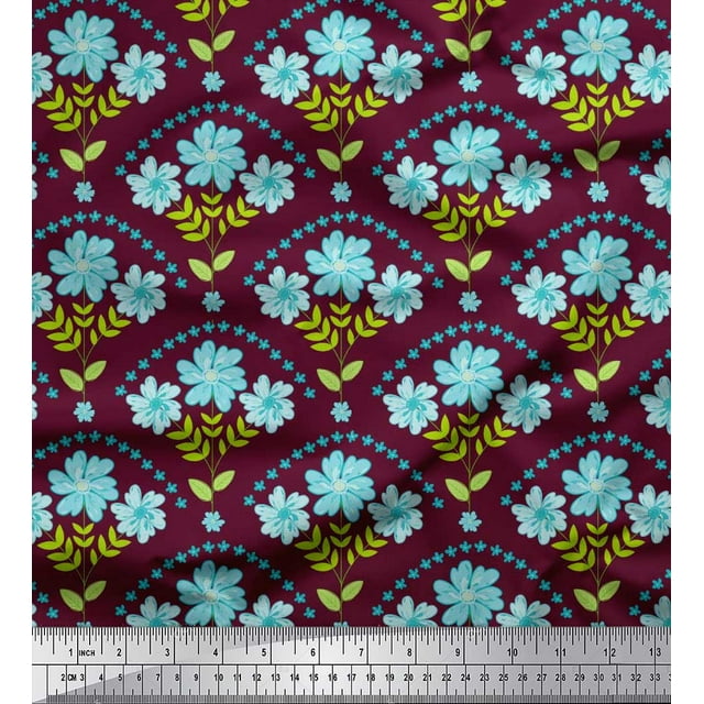 Soimoi Poly Georgette Fabric Leaves,Floral & Scale Geometric Print Sewing Fabric Yard 42 Inch Wide