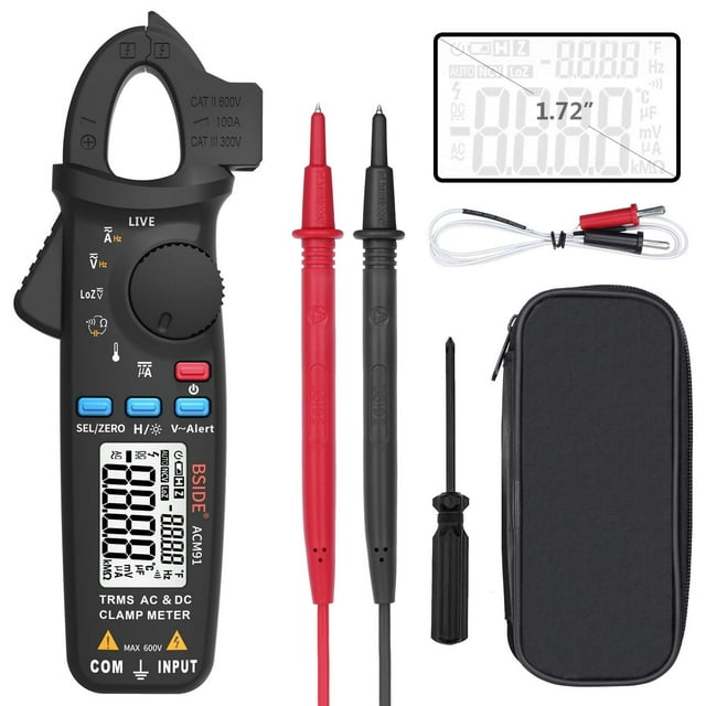 Graflsoa Pince Numérique Haute Précision BSIDE ACM91 pour la Maintenance Électrique, Courant AC/DC, Tension, Résistance, Mesure de la Capacité, Température, Fréquence (Noir, Emballage Anglais, Non