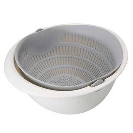 

Redempion Useful Double Drain Basket Bowl Wash Kitchen Strainer Noodles Vegetable grey