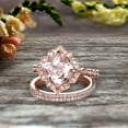 thumbnail image 4 of Trio Set 10k Rose Gold 2 Carat Morganite Wedding Set Engagement Ring Antique Stacking Matching Band Art Deco, 4 of 6