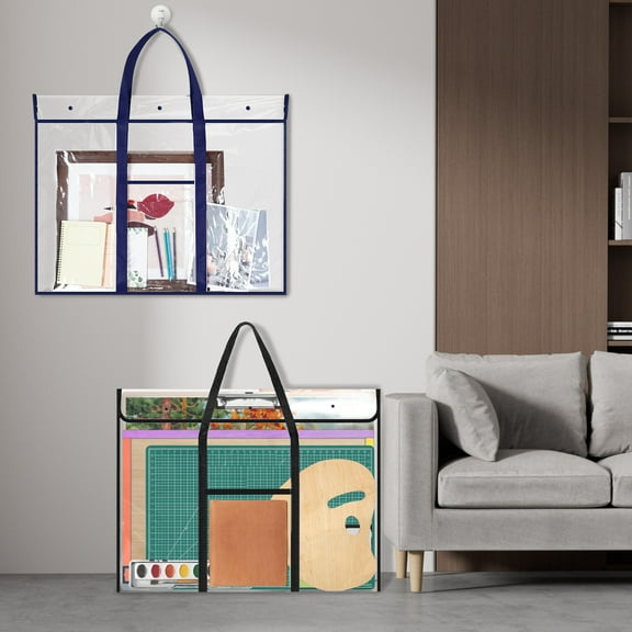 2 Pcs Large Poster Storage Bag with Pocket and Handle 120x90cm Art Portfolio Bag Transparent Bulletin Board Holder for Classroom Teacher Organization