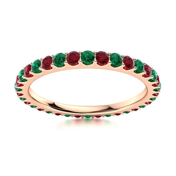 925 Sterling Silver Rose Plated Full Eternity 2MM Round Ruby & Emerald Ring