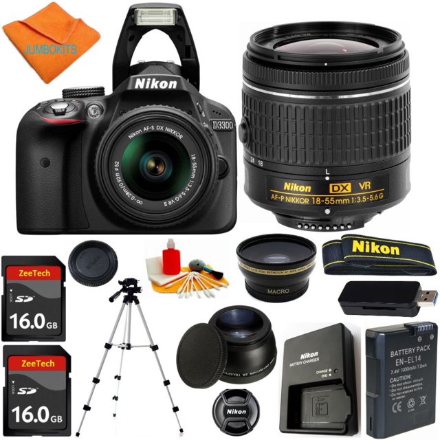 Cámara DSLR NIKON D3300 Zeetech 18-55 Mm AF-P VR 2 Tarjetas de Memoria de 16 Gb Gran Angular Teleobjetivo