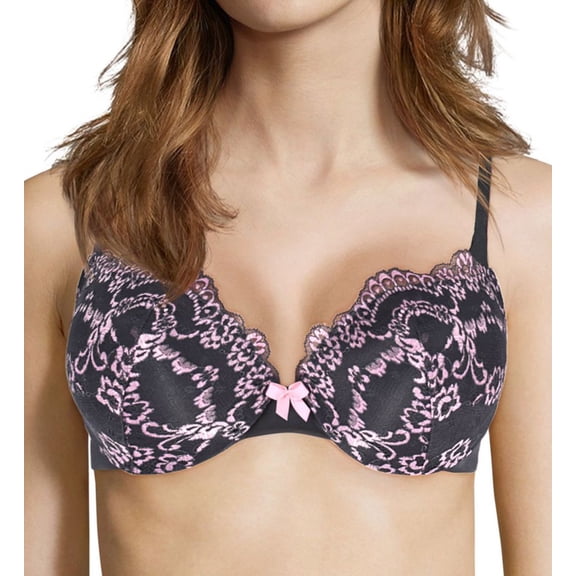 Women's Maidenform DM9900 Love The Lift Push Up & In Lace Demi Bra (Rising Smoke/Peach 34A)