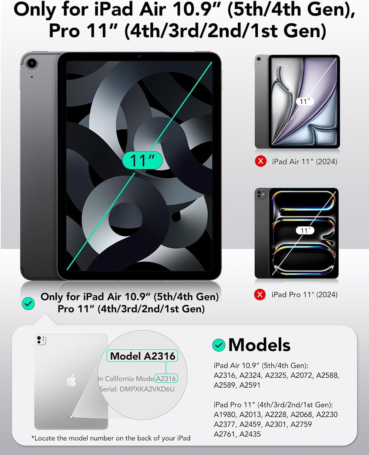 ESR 2 Pack Screen Protector for iPad Air 5th/4th Generation(2022/2020), iPad Pro 11 Inch (2022/2021/2020/2018) Screen Protector, Tempered Glass Film with Easy Application Tray, Anti-Scratch, HD