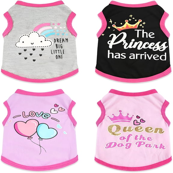 GASTROPOD 4 Pieces Girl Dog Clothes Summer Puppy Clothes for Chihuahua Yorkie Soft Cute Pattern Dog Shirt Spring Pet Cat Clothing Pink Rose Red Green Xs