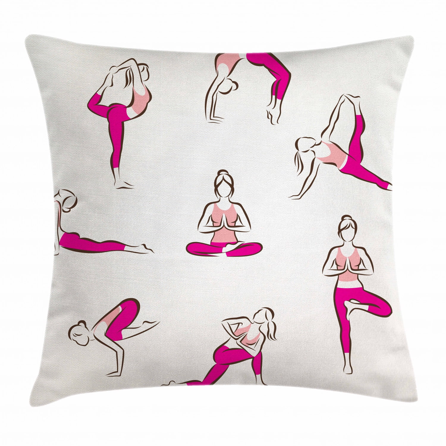Yoga Throw Pillow Cushion Cover, Yoga and Pilates Poses Symbols