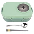 thumbnail image 1 of Thermal Lunch Box 1100ml Double Layer 3 Grid Design 304 Stainless Steel Bento Box with Chopsticks Spoon Soup Bowl Green, 1 of 7