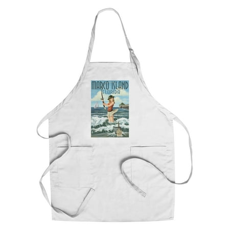 Marco Island, Florida - Pinup Girl Surf Fishing - Lantern Press Artwork (Cotton/Polyester Chef's