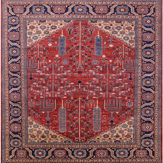 Ahgly Company Machine Washable Indoor Square Industrial Modern Cranberry Red Area Rugs, 3' Square