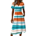 thumbnail image 5 of Minjewel Women's Striped Mini Dress with V-Neck Short Sleeve - Breton Summer Dress, Loose Flowy Beach Party Outfit, Comfy Vacation Top,Saffron,XL, 5 of 6