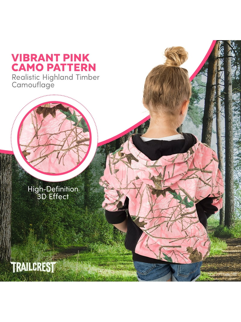 TrailCrest Little Girl's Full Zip up Pink Camo Hoodie Sweatshirt
