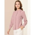 thumbnail image 4 of Blusa de las camisas de manga larga abotonadas del cuello del soporte de la oficina del trabajo de las mujeres Rosa L, 4 of 6