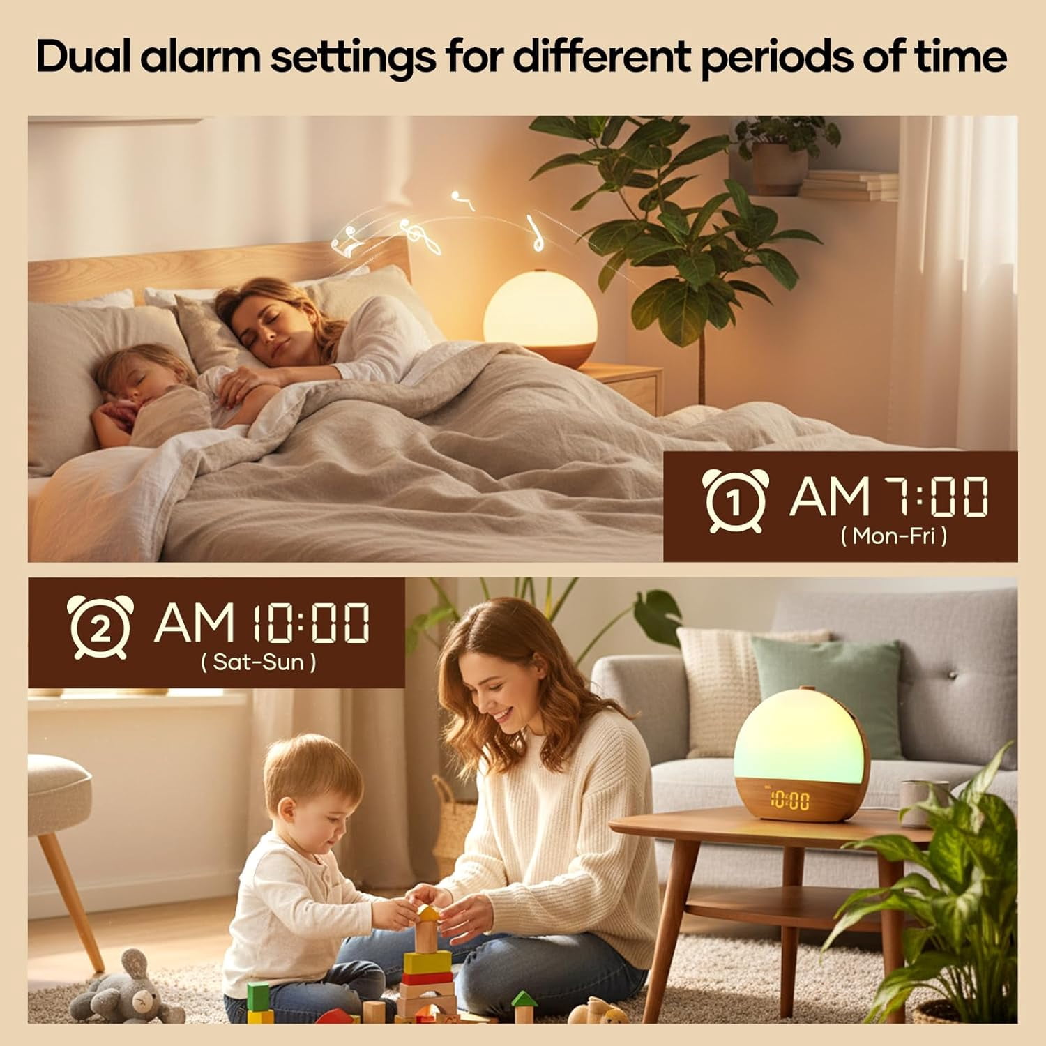 Clock Fabric Dimmable Night Light for Heavy Sleepers, Sunrise Wake Up Light, White Noise Machine for Baby, Dual Alarm Function 30 Sleep Sounds, with 17 Light Effects