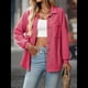 thumbnail image 4 of Camisas de Punto Gofre con Botones para Mujer, Chaqueta Informal de Larga, Blusas Estilo Boyfriend, Corte Holgado Rosa Roja M, 4 of 9
