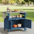 thumbnail image 2 of FUNDAZE HDPE Outdoor Grill Cart with Storage, Kitchen Island on Wheels, BBQ Prep Table with Stainless Steel Top, Movable Serving Counter for Garden, Poolside, Backyard, Navy Blue, 2 of 8