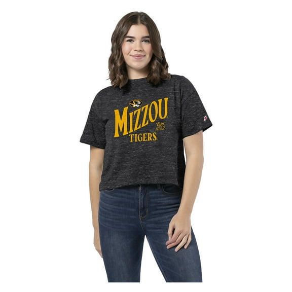 Women's Graphite Missouri Tigers Intramural Midi Tri-Blend Cropped T-Shirt
