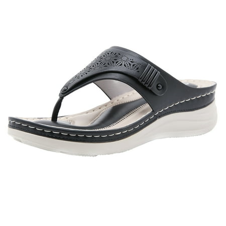 

TUOBARR Womens Platform Wedge Sandals Women s Arch Support Flip Flops Comfortable Thong Sandals Super Lightweight Slip-On Flip Flops for Ladies Black B