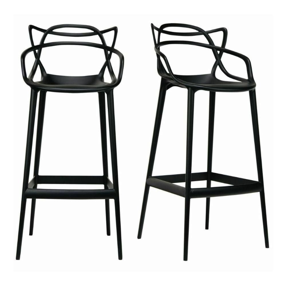 Kooper tangled polypropylene Modern-Mid Century Stool in Black, Indoor - Outdoor Stool, Kitchen Stool, Restaurant Stool Set 2