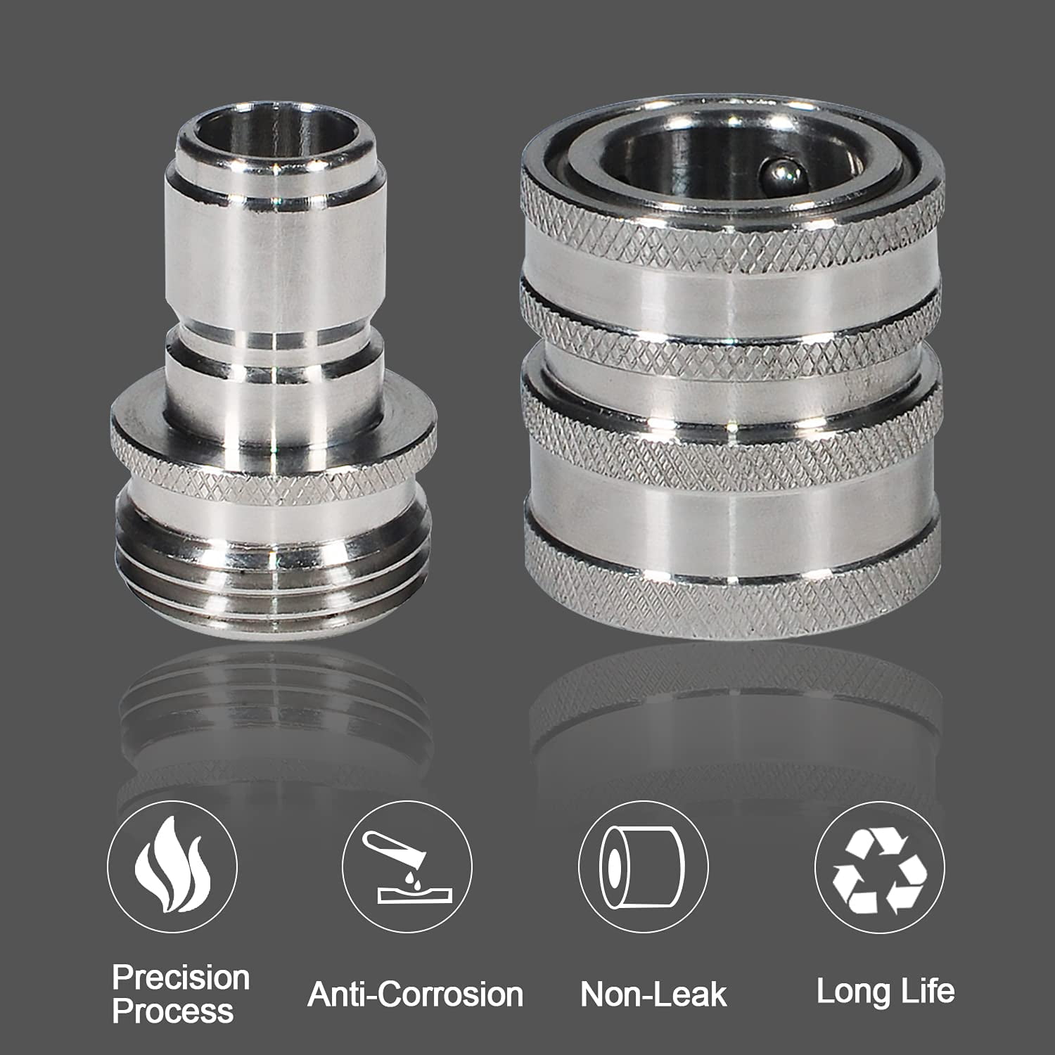 YAMATIC Water Hose Fittings Stainless Steel Garden Hose Quick Connect Water Hose Fittings - 3/4" Thread - Durability and Leak Free Upgrade