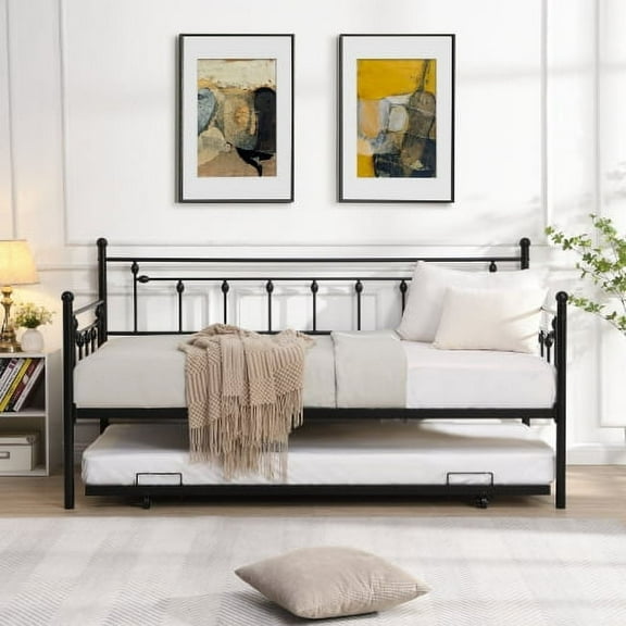 Solid and Stable Daybed with Trundle (Black)