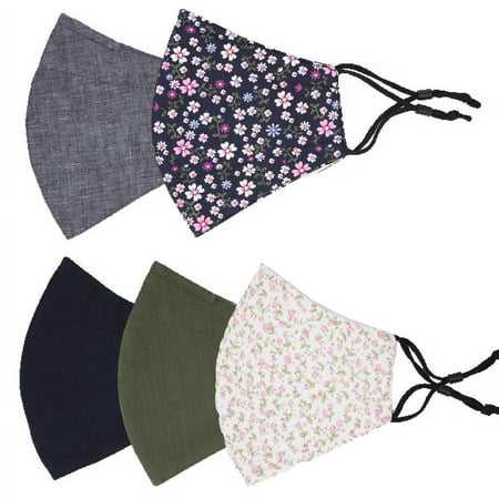 5 Pieces Reusable Face Mask Protect Comfy Washable Cover Cloth Masks Adjustable Nose Clip Wire Unisex Floral Multi Assorted Color (Floral Design 1)