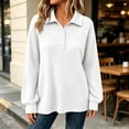 thumbnail image 4 of Womens Waffle Knit Long Sleeve Collared Golf Shirt Oversized Pullover Slouchy Sweatshirt Casual Fall Clothing for Daily Wear Travel, White, M, 4 of 9