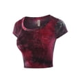 thumbnail image 2 of A2Y Women's Basic Solid Printed Scoop Neck Cap Sleeve Fitted Crop Rayon Top Tee Shirt Tie-dye Burgundy L, 2 of 3