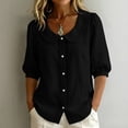 thumbnail image 2 of GERsome Short Sleeve T-Shirts for Women Button Down Summer Comfy Cotton Linen Summer Collared Tops,Black,Size XL, 2 of 9