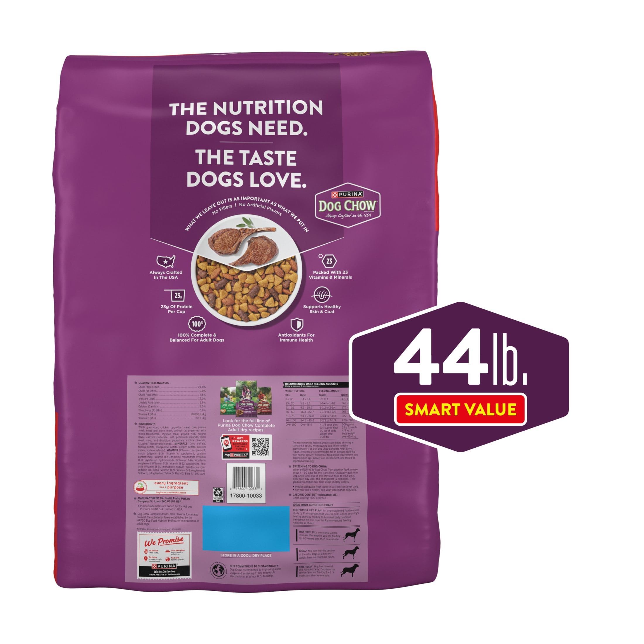 Purina Dog Chow Complete Dry Dog Food for Adult Dogs High Protein, Lamb, 44 lb Bag