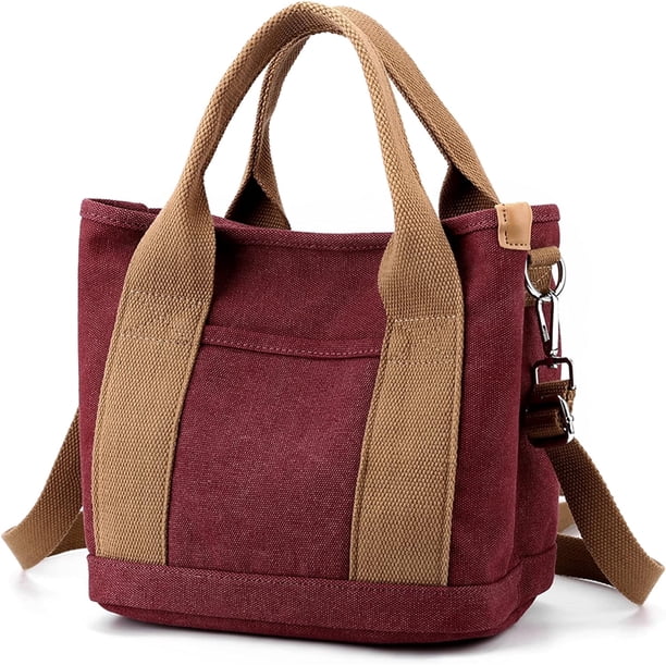LHSHID Handbag for Women Small Multi-Pockets, Canvas Mini Tote Shoulder Bags with Zipper, Satchel Hobo Bag for Travel Work