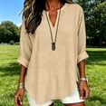 thumbnail image 6 of 3/4 Length Sleeve Womens Tops Plus Size Summer Tops Work Tops Women's Oversized T-Shirts Linen Shirts Vacation Outfits Cotton Linen Tops Womens Tops Womens Linen Tops Quarter Sleeve Tops Beige L, 6 of 7