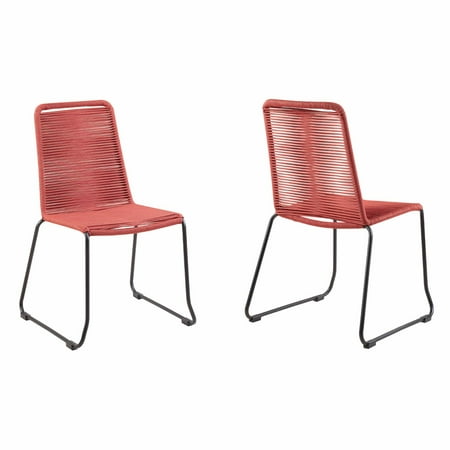 Shasta Outdoor Metal and Brick Red Rope Stackable Dining Chair - Set of 2