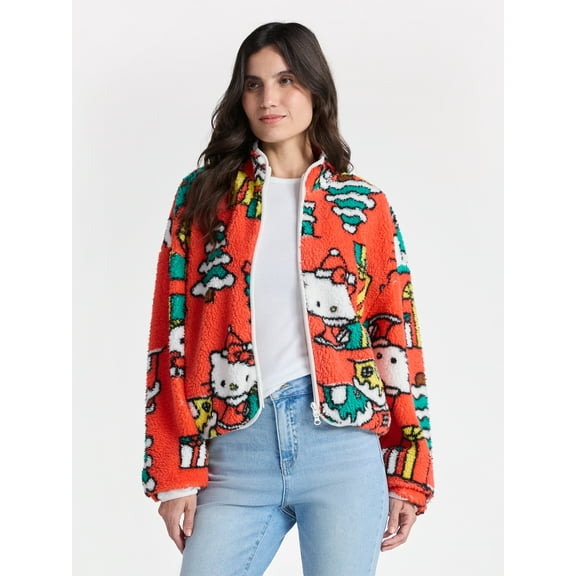 Hello Kitty Women’s Christmas Print Woobie Fleece Jacket, Sizes XXS-XXL