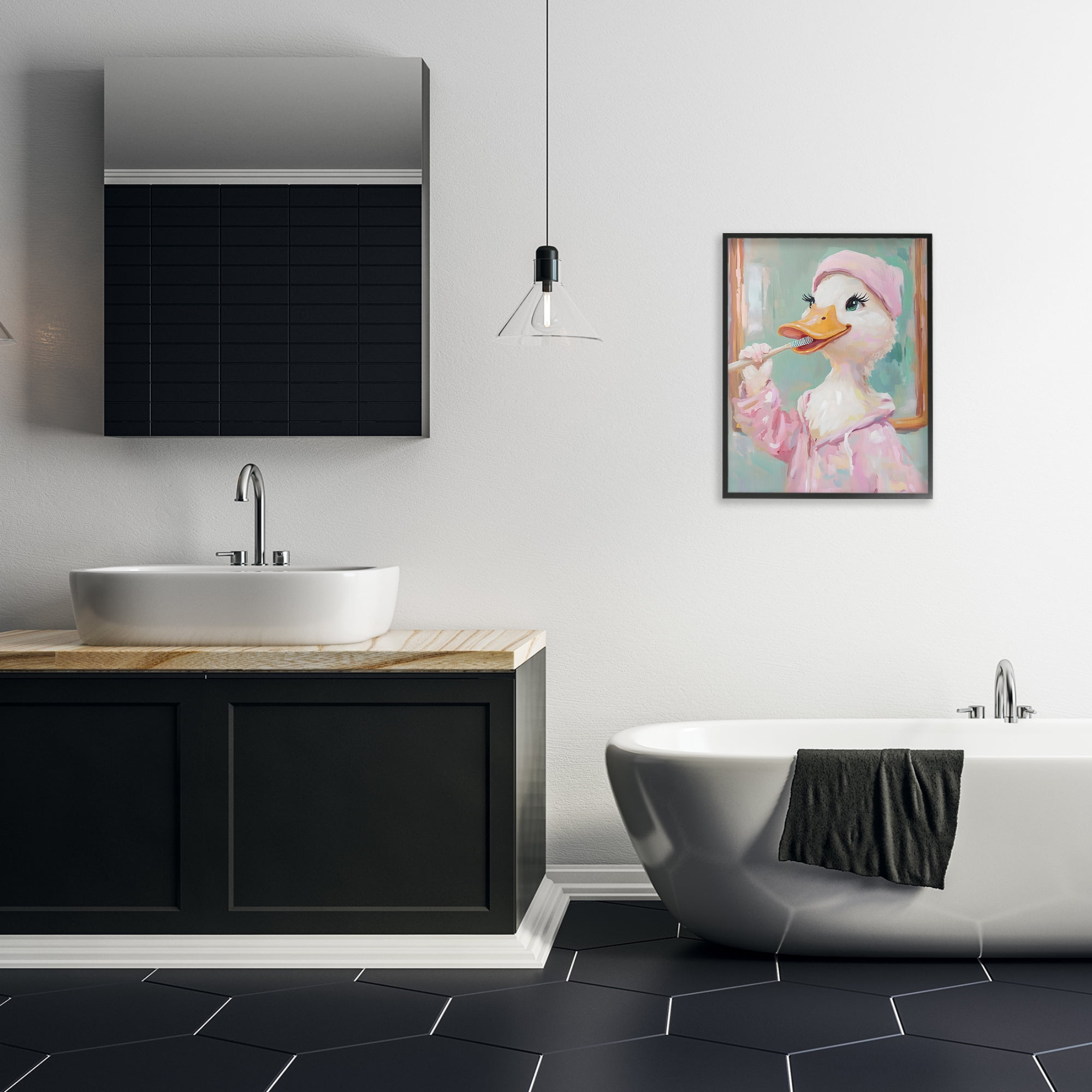 Stupell Industries Duck Brushing Teeth Black Framed Giclee Art, design by The Prints Vibe