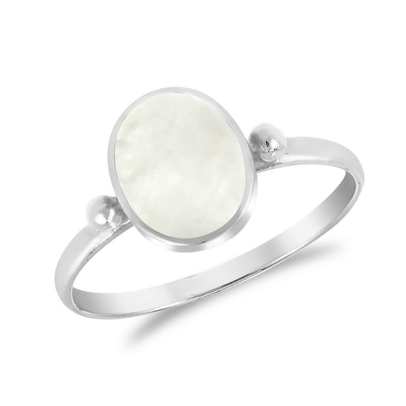 AeraVida Simply Stunning Oval Shaped White Seashell Sterling Silver Band Ring-10