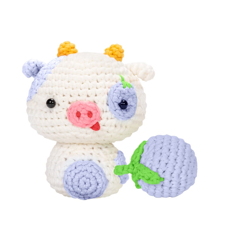 Mewaii Crochet Kit for Beginners, Complete DIY Kit with Pre-Started Yarn,  Step-by-Step Videos (Blueberry Cow)