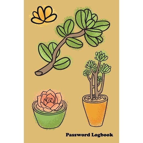 Password Logbook: Large Print Password Book, Cute sand yellow terracotta cover with water color succulents, 6" x 9 " 6x9 password organizer, glossy cover, 110 pages, handy purse size, alphabet tabs (P