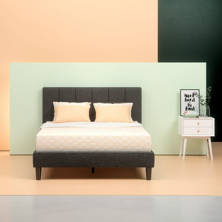 zinus upholstered stitched platform square bed multiple sizes slats headboard twin wooden