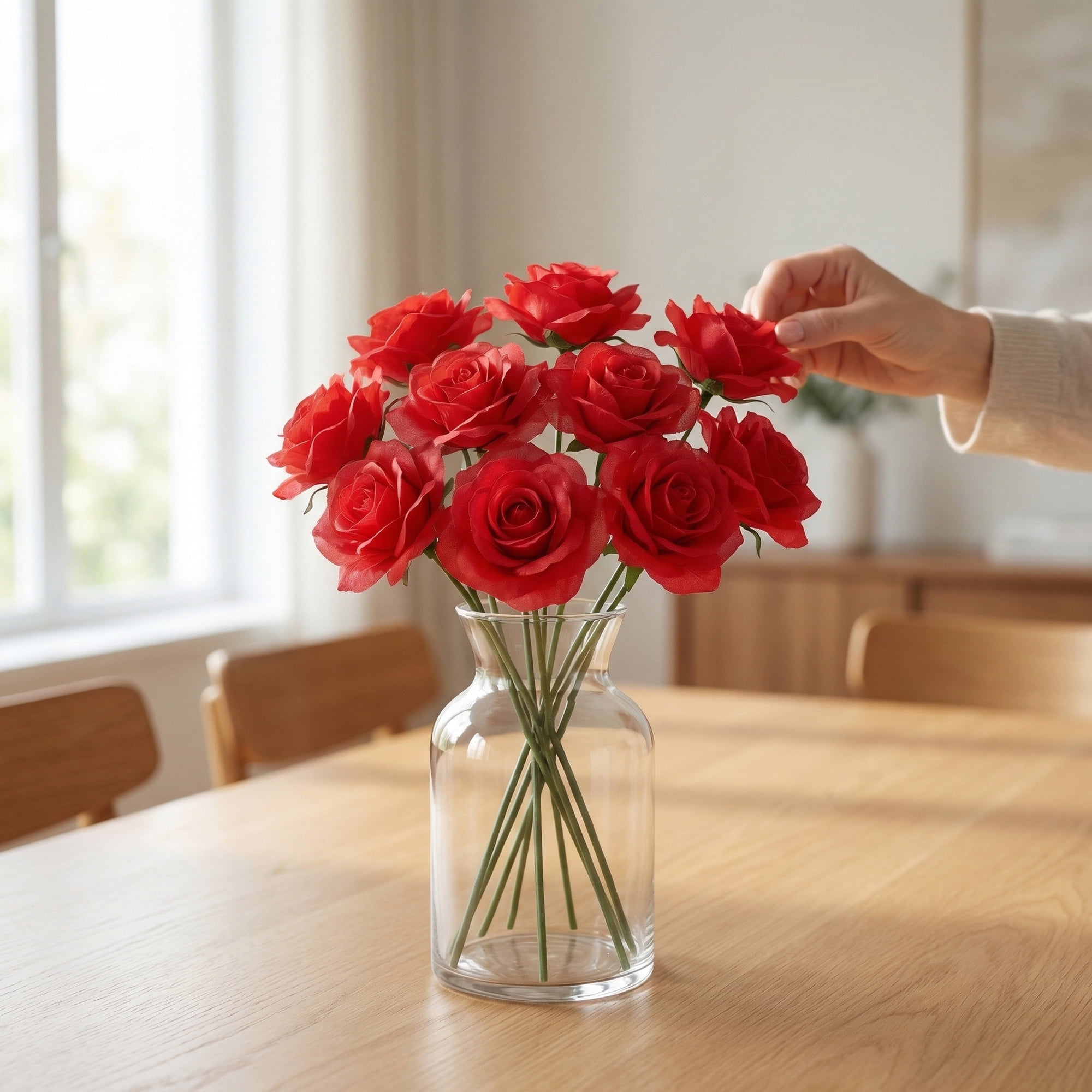Unique Bargains Artificial Roses Silk Flowers with Detachable Heads Red 5.9inch