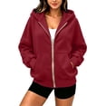 thumbnail image 2 of WQNVRNR Womens Zip Up Hoodie Sweatshirt Long Sleeve Fall Oversized Casual Hooded Jacket with Pockets Red 2XL, 2 of 8