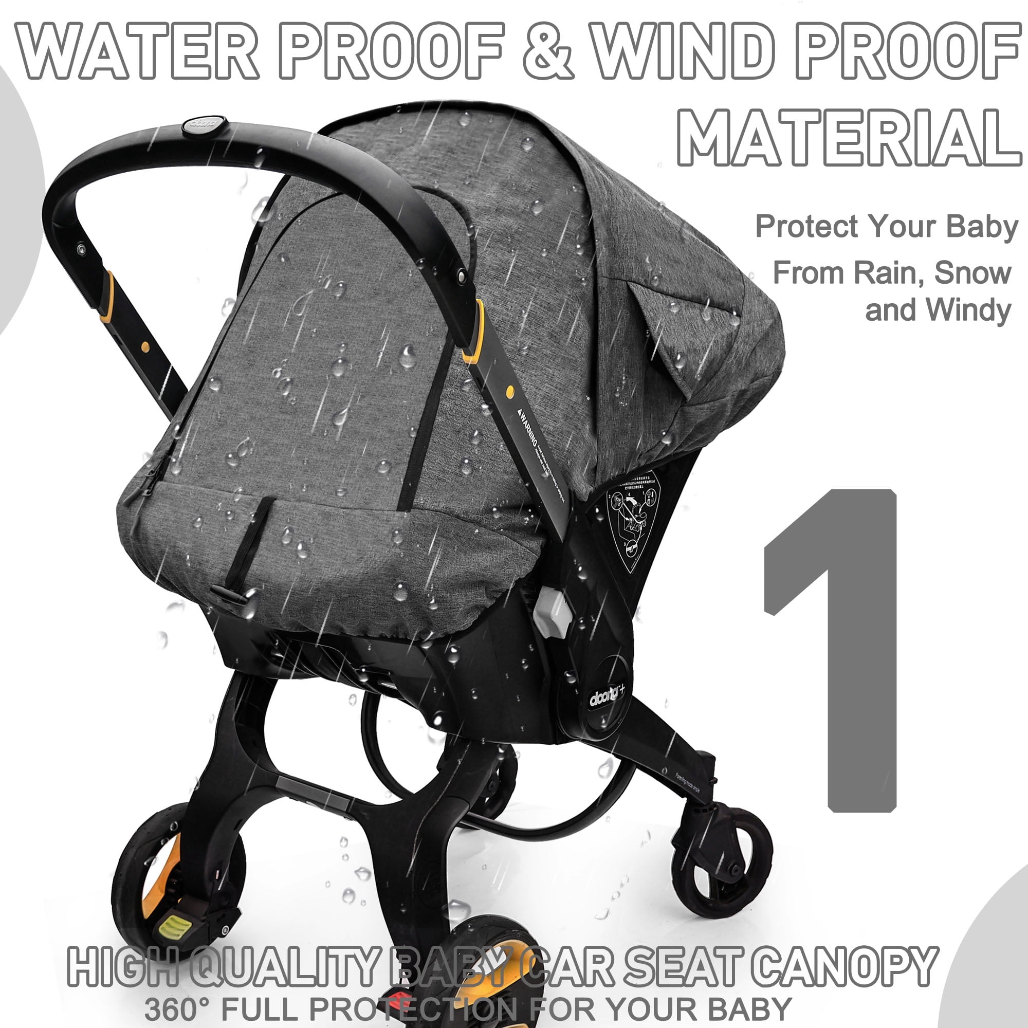 Waterproof Baby Car Seat Cover Compatible with Doona Car Seat and Stroller,Patented Windproof Car Seat Canopy for Boys & Girls, Keeps Babies Warm and Cozy(Gray)